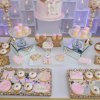 میز شیرینی های خوش مزه مناسب برای جشن تولد یا بیبی شاور با تم صورتی و طلایی 