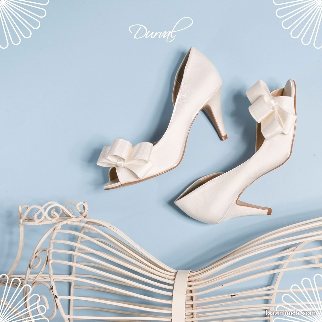 کفش پاشنه بلند سفید پاپیون دار مناسب برای عروس خانم ها