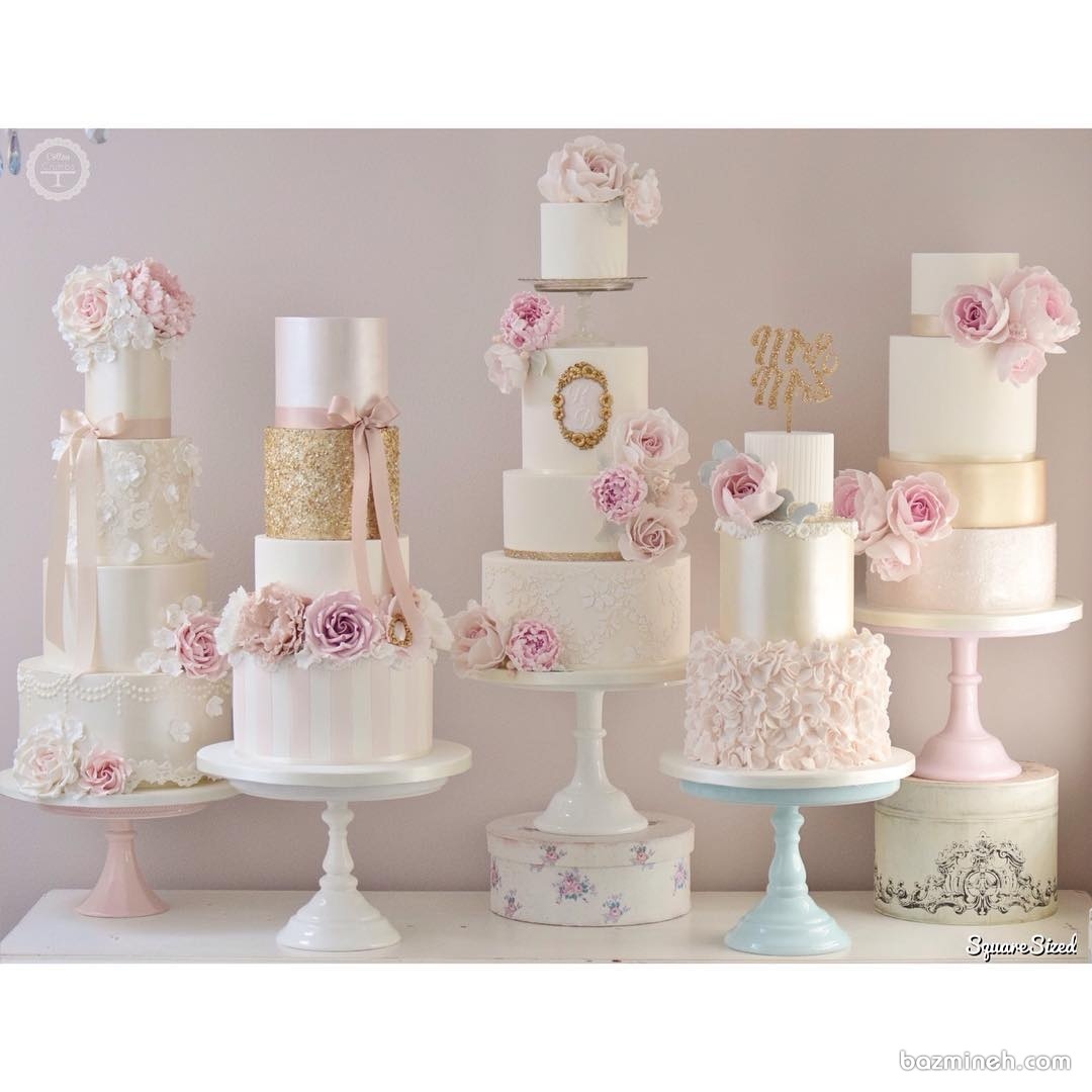 کیک های گلدار سفید و طلایی برای جشن عروسی یا نامزدی