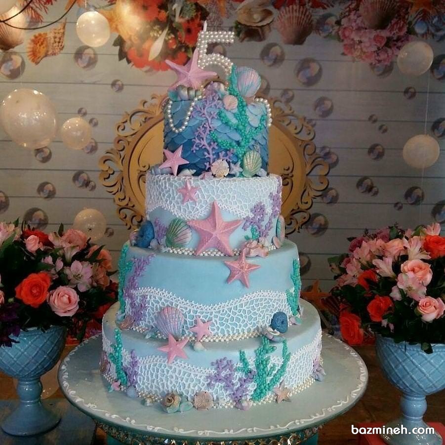 کیک جشن تولد پنج سالگی دختر خانم ها با تم زیر دریا