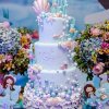 کیک جشن تولد دخترانه با تم صدف دریایی