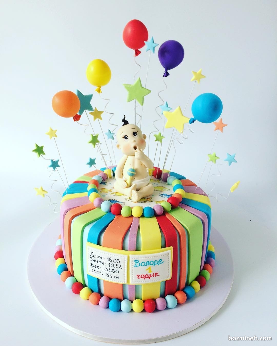 کیک رنگی فوندانت جشن تولد یکسالگی