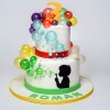 کیک جشن تولد کودک با تم حباب های رنگی