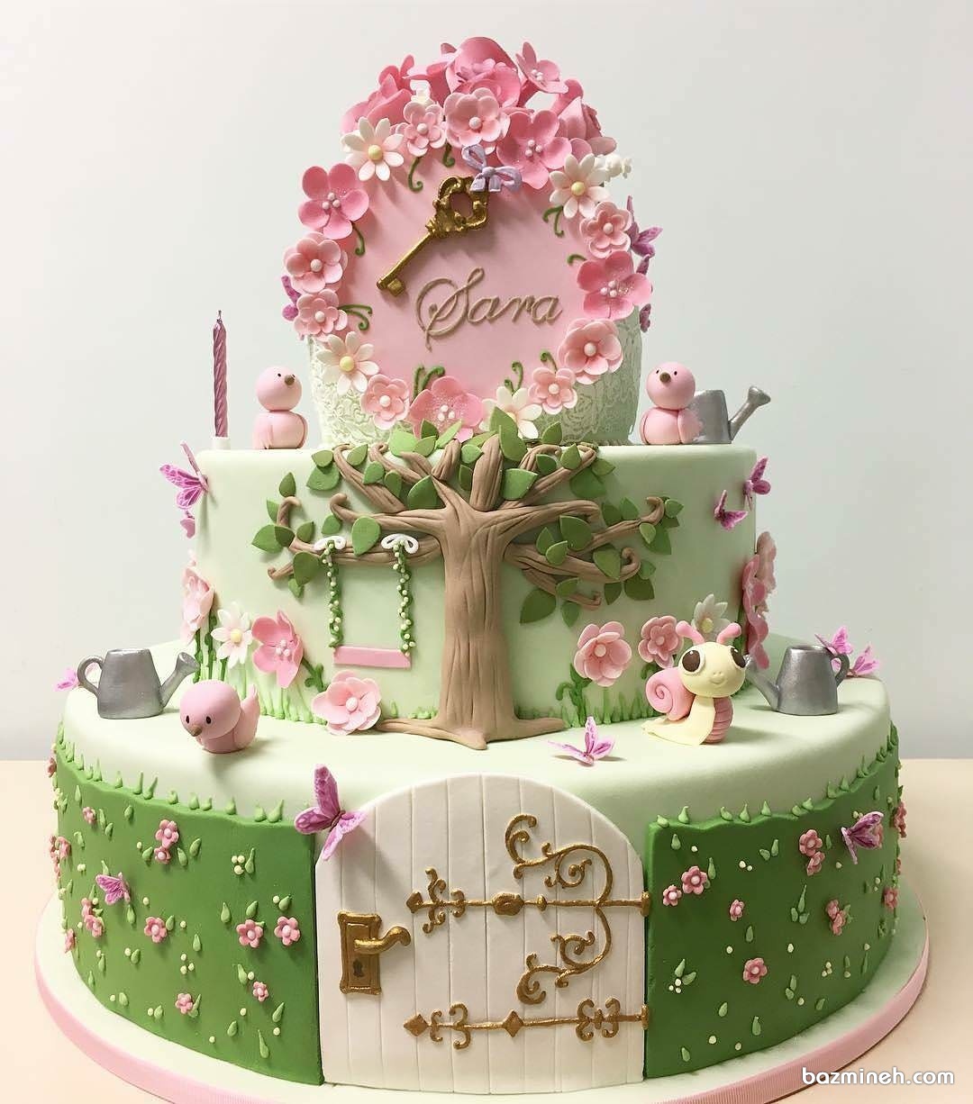 کیک فوندانت جشن تولد دخترانه با تم بهاره