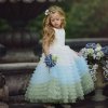لباس مجلسی بلند سفید آبی دخترانه مناسب برای کودکان ساقدوش عروس (Flower Girl)
