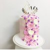 مینی کیک جشن سالگرد ازدواج با گل های خامه ای صورتی بنفش