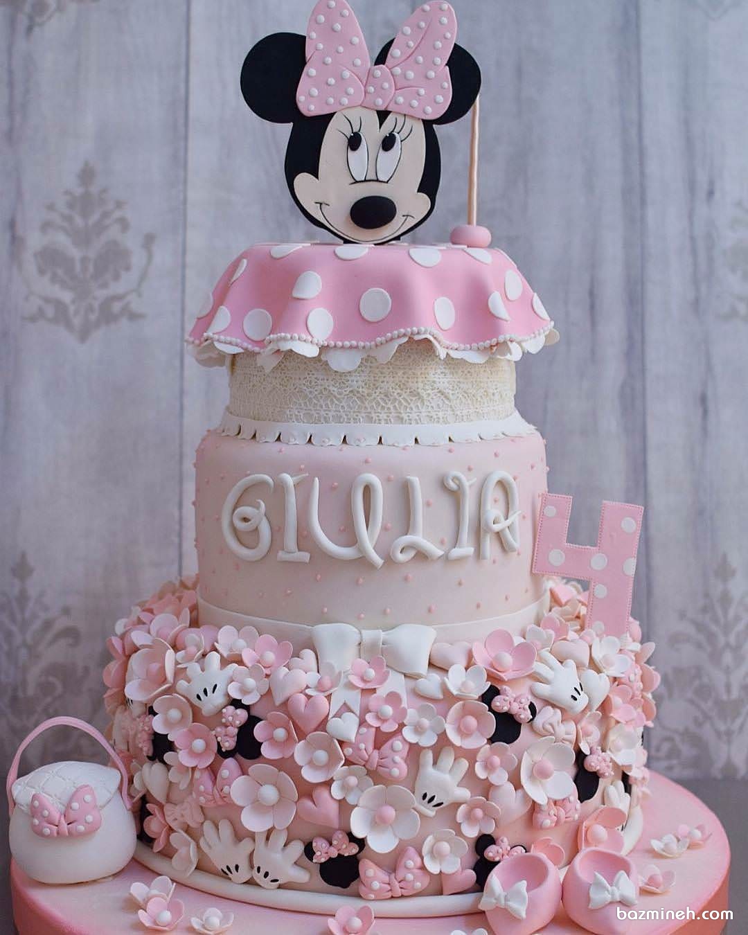 کیک فوندانت جشن تولد دخترانه با تم مینی موس (Minnie Mouse)