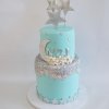 کیک آبی نقره ای جشن بیبی شاور با تم ماه و ستاره