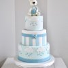 کیک فوندانت خرس دار مناسب برای جشن بیبی شاور یا تولد پسرانه با تم سفید آبی