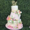 کیک فانتزی جشن بیبی شاور دخترانه تزئین شده با گل های رنگی