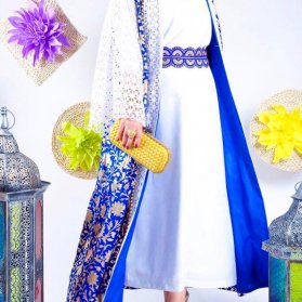 مدل مانتوی شیک سفید و آبی، استایلی متفاوت برای عروس خانم ها 
