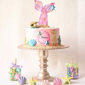 کیک و کاپ کیک های جشن تولد دخترانه با تم موجودات دریایی