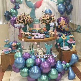 دکوراسیون و بادکنک آرایی جشن تولد دخترونه با تم پری دریایی (Mermaid)