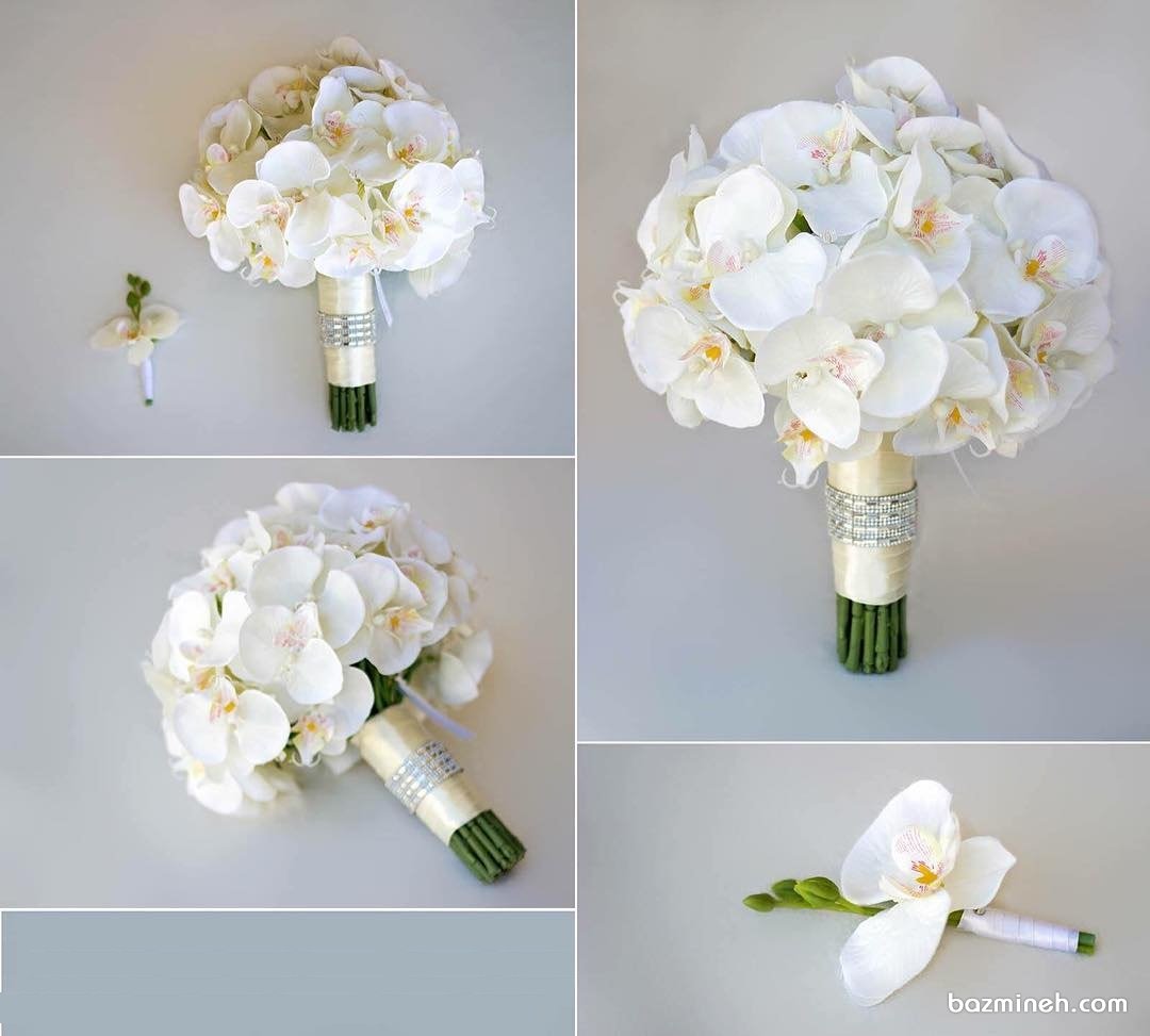 دسته گل سفید و زیبا مناسب عروس خانم ها با تم کلاسیک