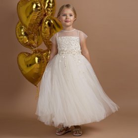 لباس عروس کودکانه با دامن پفی بلند مناسب برای ساقدوش های کودک عروس (Flower Girl)