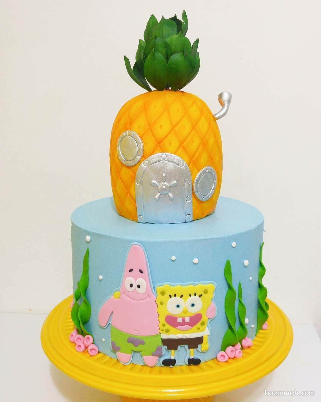کیک فوندانت جشن تولد کودک با تم باب اسفنجی و پاتریک