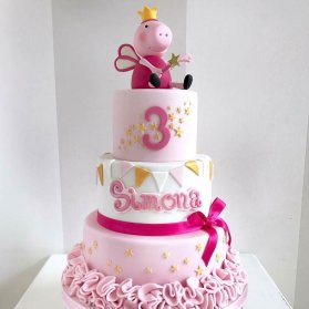 کیک چند طبقه جشن تولد دخترانه با تم پپا پیگ (Peppa Pig)