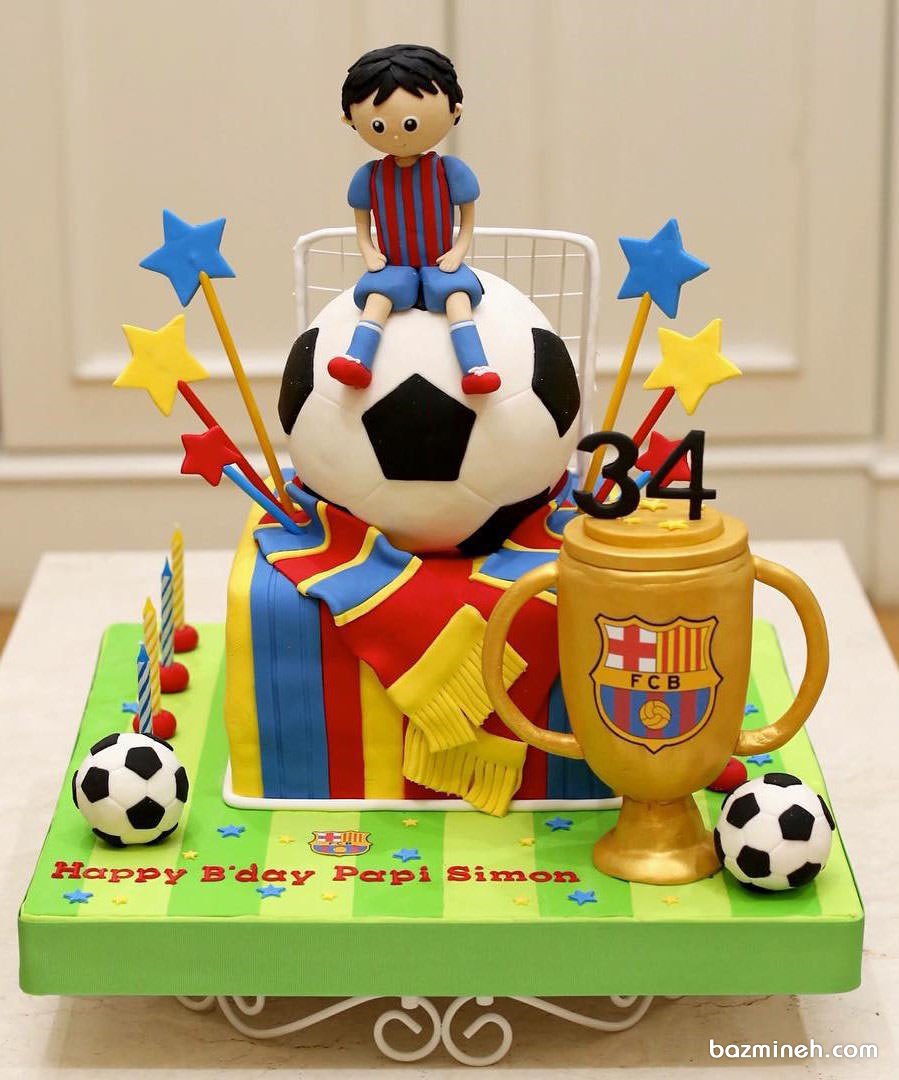 کیک فوتبالی جشن تولد پسرانه با تم تیم بارسلونا