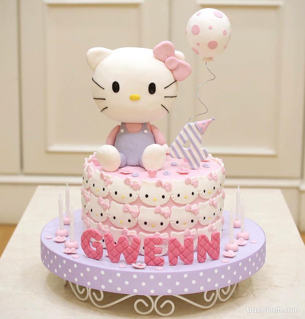 کیک فوندانت عروسکی جشن تولد دخترانه با تم هلو کیتی (Hello Kitty)