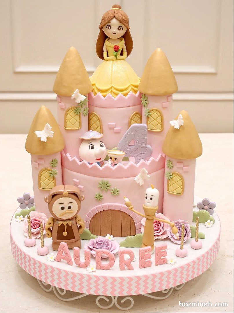 کیک فوندانت عروسکی جشن تولد دخترونه با تم دیو و دلبر