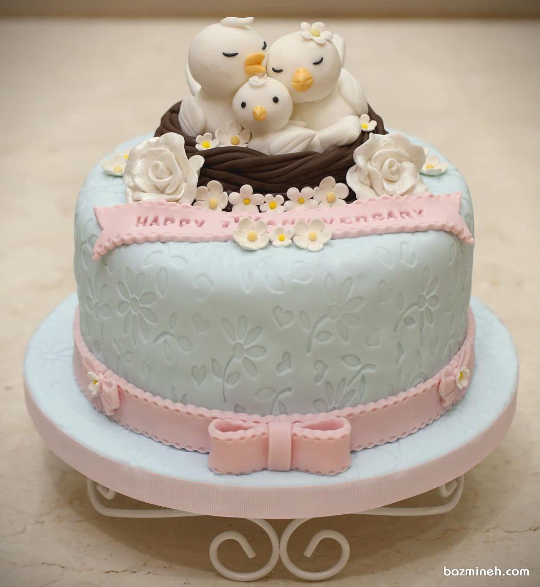 مینی کیک جشن تولد یا سالگرد ازدواج با تم پرنده های عاشق 