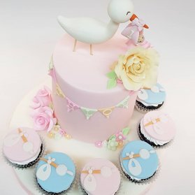 کیک و کاپ کیک های جالب جشن بیبی شاور یا تعیین جنسیت با تم لک لک 