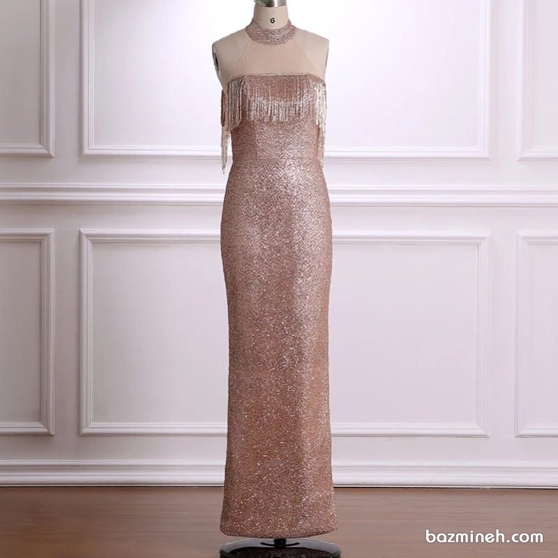 مدل لباس مجلسی با پارچه لمه طلایی