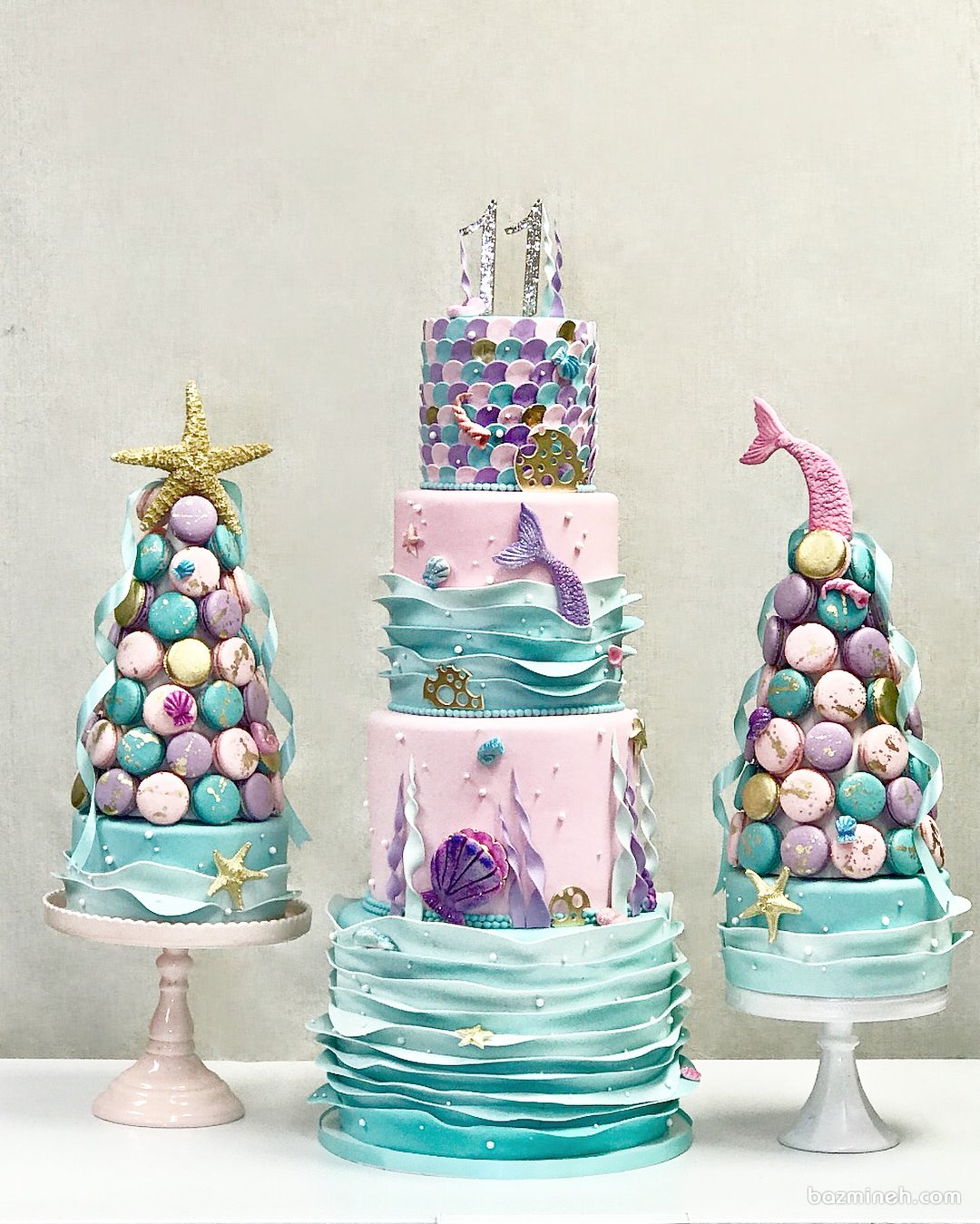 کیک چند طبقه زیبای جشن تولد دخترونه با تم پری دریایی
