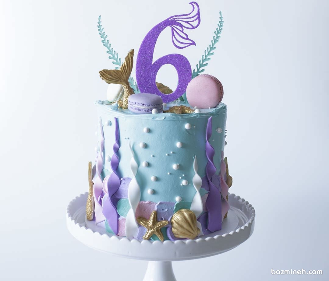 مینی کیک رویایی جشن تولد دخترانه با تم پری دریایی یاسی تزیین شده با ماکارون