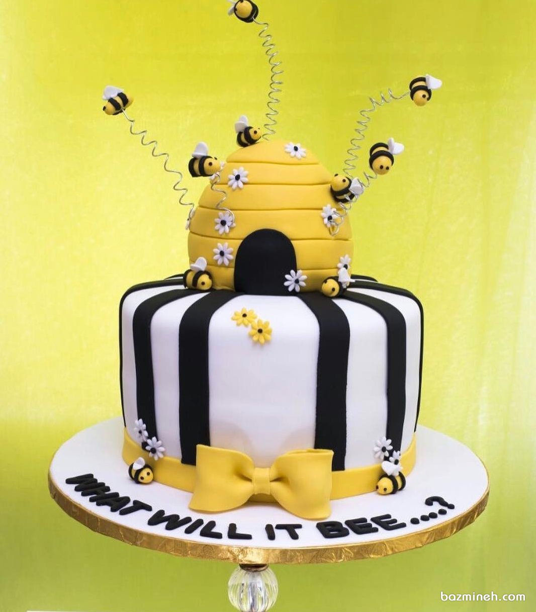 کیک فوندانت جشن تولد کودک با تم زنبور عسل و کندو