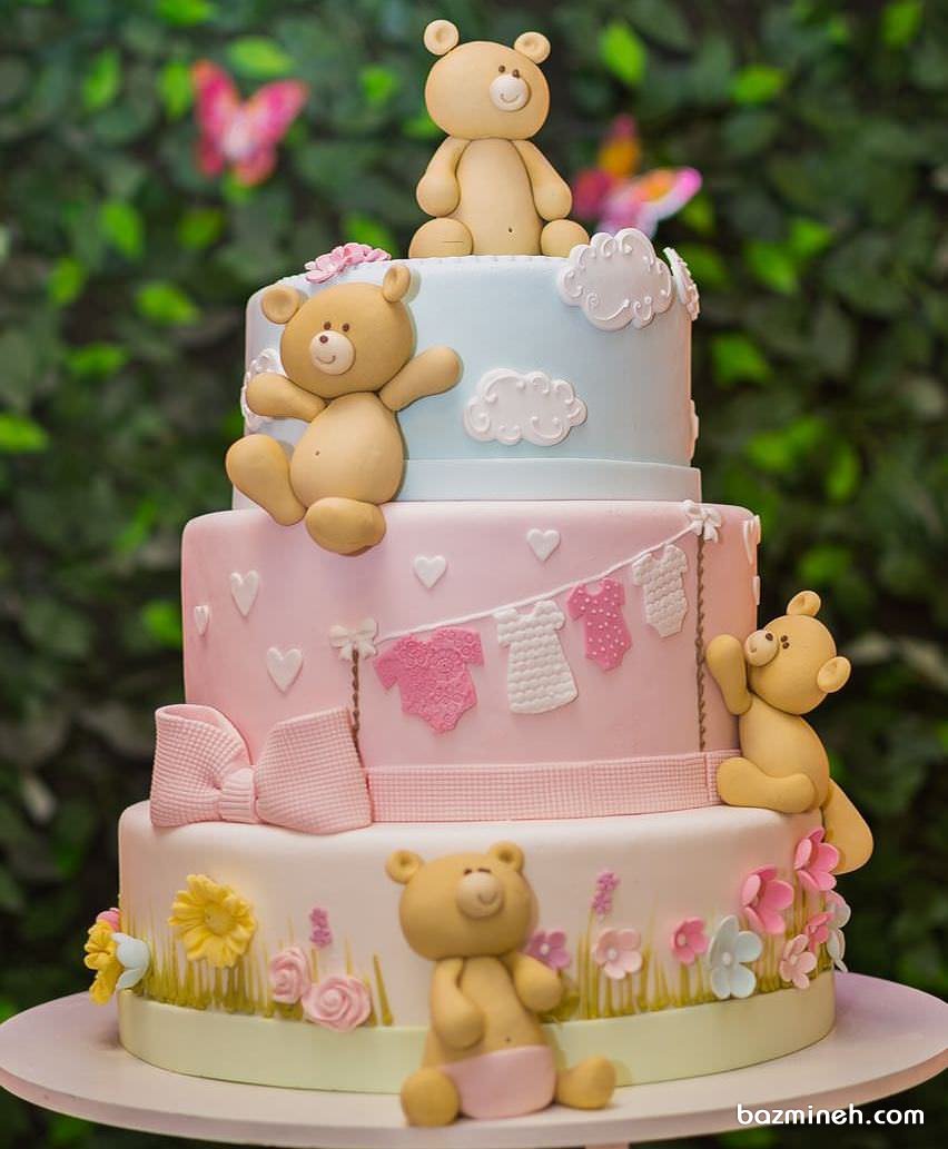 کیک فوندانت عروسکی جشن تولد دخترونه با تم خرس کوچولو
