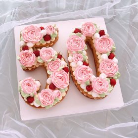 مدل کیک زیبا و جدید جشن تولد تزیین شده با گل های باترکریم