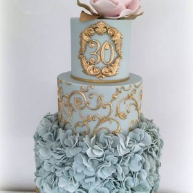 کیک منحصر به فرد جشن تولد بزرگسال با تم سبز آبی و طلایی