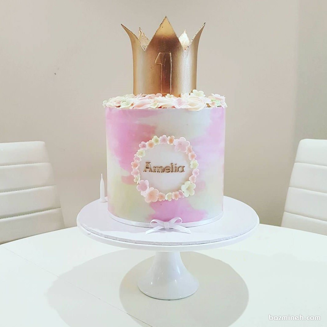 کیک فانتزی جشن تولد یکسالگی دخترونه با تم پرنسس