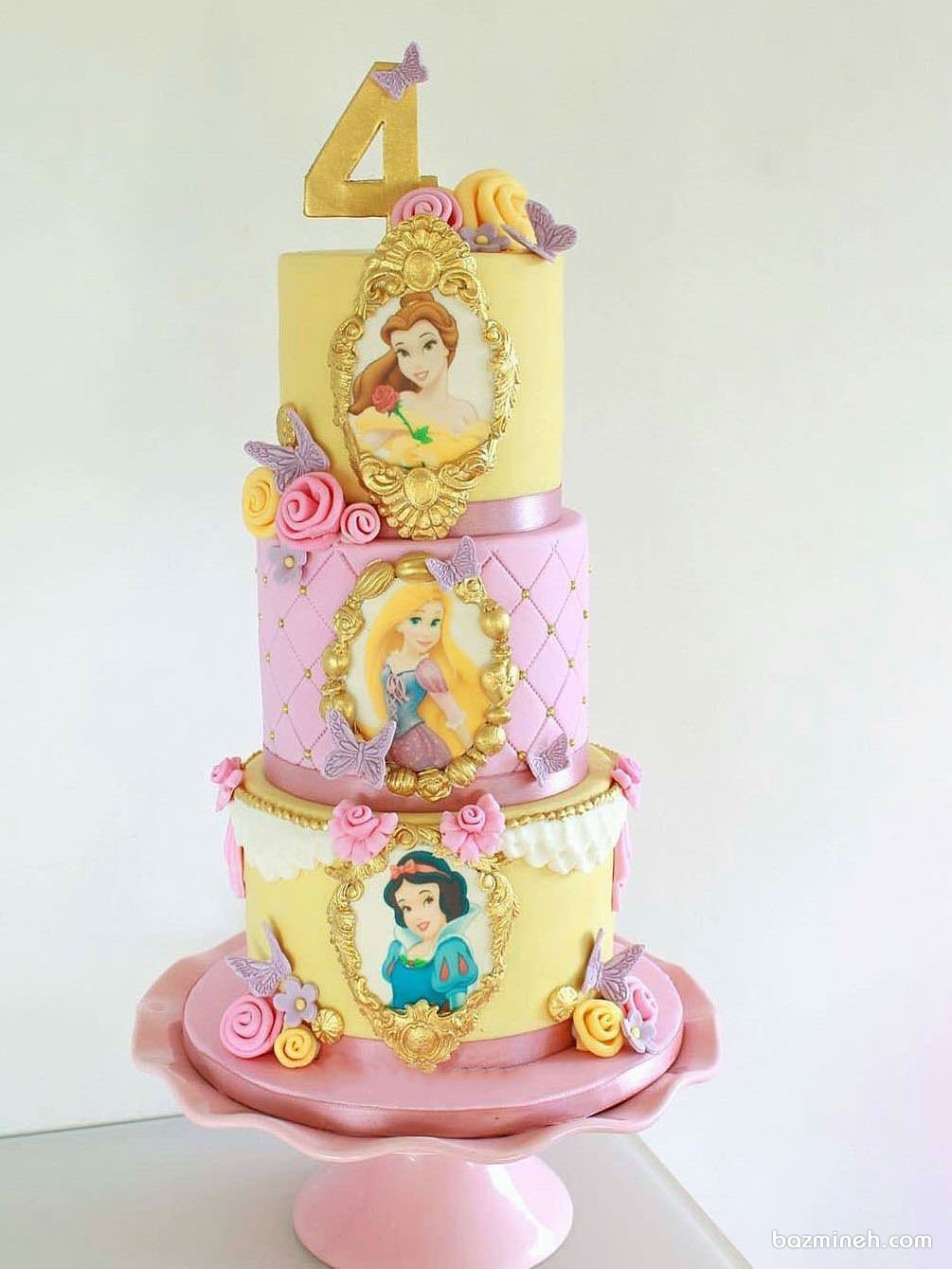 کیک چند طبقه جشن تولد دخترونه با تم پرنسس های والت دیزنی