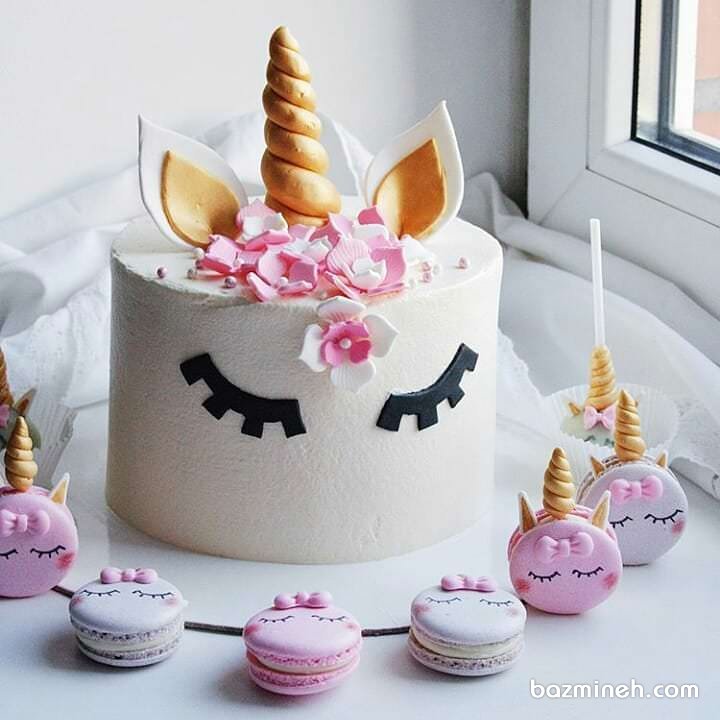 مینی کیک و ماکارون های فانتزی جشن تولد دخترونه با تم یونیکورن (Unicorn)