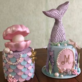 کیک رویایی جشن تولد دخترونه با تم پری دریایی و موجودات دریایی