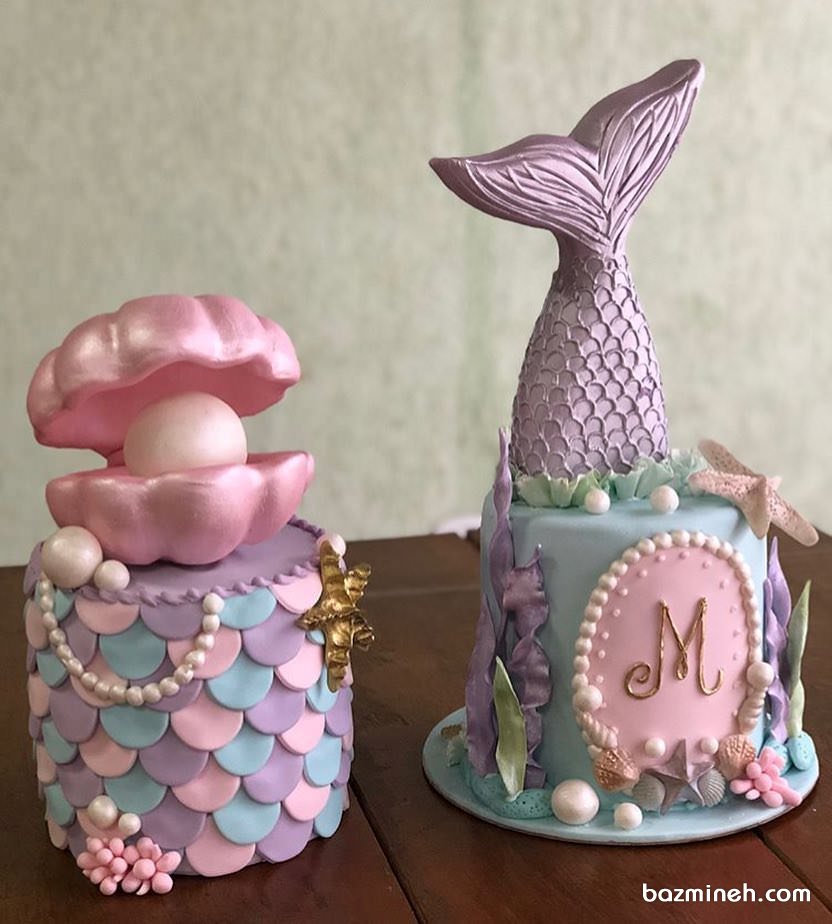 کیک رویایی جشن تولد دخترونه با تم پری دریایی و موجودات دریایی