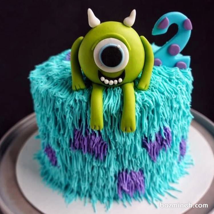 مینی کیک فانتزی جشن تولد دو سالگی کودک با تم کارخانه هیولاها 