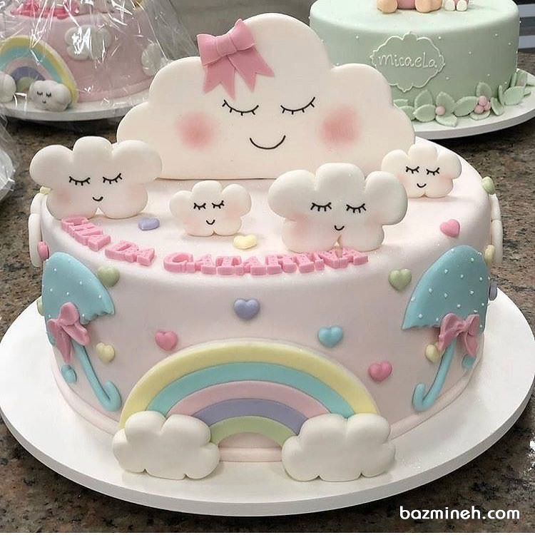 مینی کیک رویایی جشن تولد دخترونه با تم ابر و رنگین کمان