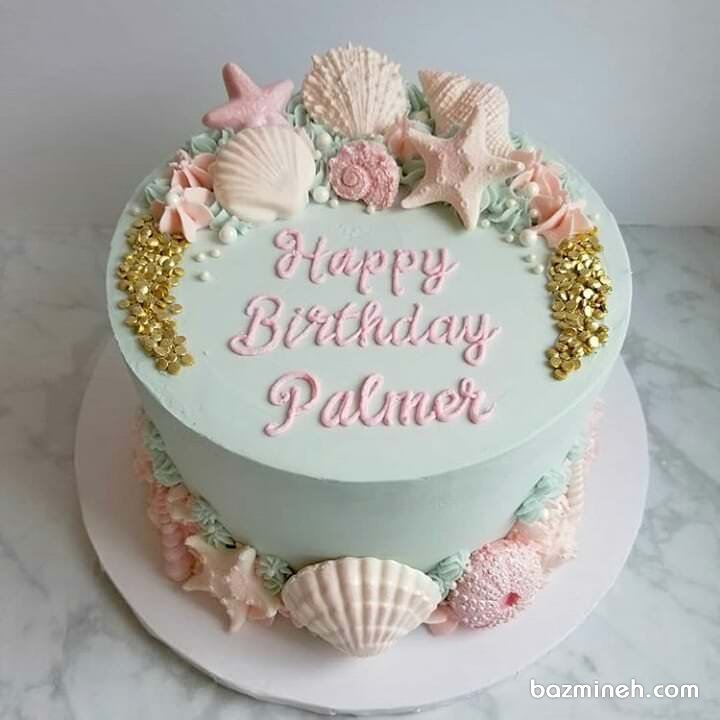 کیک زیبای جشن تولد دخترونه با تم صدف و ستاره دریایی