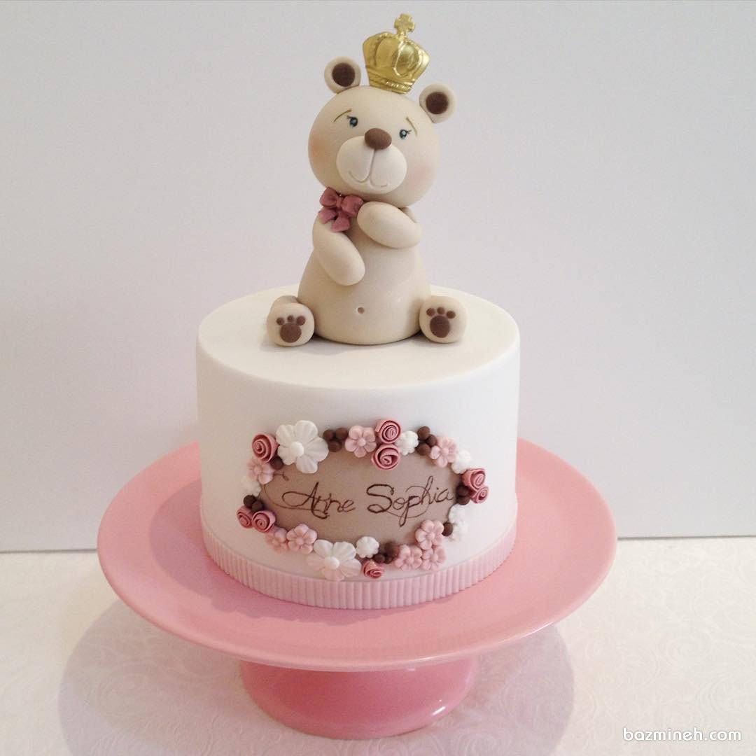 مینی کیک فوندانت جشن تولد دخترونه با تم خرس تدی