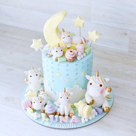 مینی کیک بامزه جشن تولد دخترونه با تم اسب تک شاخ (Unicorn) 