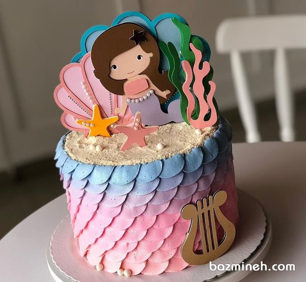 مینی کیک خامه‌ای جشن تولد دخترونه با تم پری دریایی 