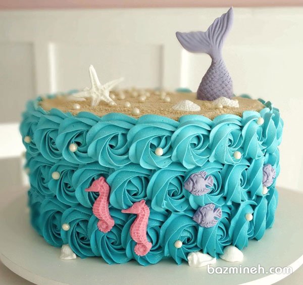 مینی کیک خامه ای جشن تولد دخترونه با تم پری دریایی