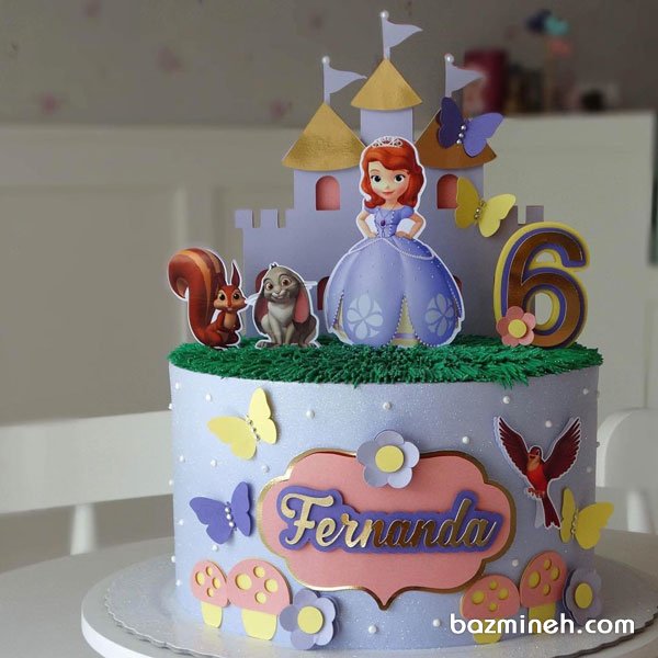 کیک دو طبقه فانتزی جشن تولد دخترونه با تم پرنسس سوفیا (sofia)