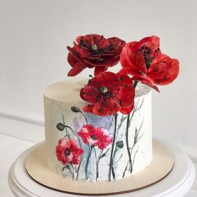 مینی کیک رمانتیک جشن تولد بزرگسال یا سالگرد ازدواج با تم گلهای شقایق