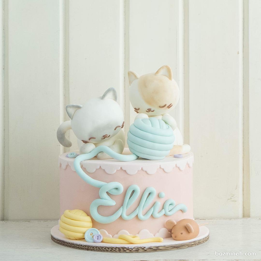 مینی کیک بامزه جشن تولد کودک با تم پیشی و کاموا