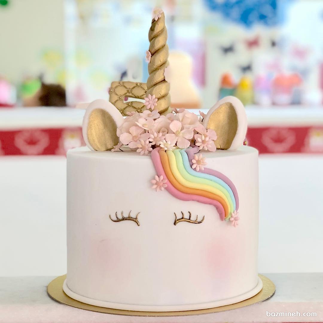 مینی کیک فانتزی جشن تولد دخترونه با تم اسب تک شاخ (یونیکورن)