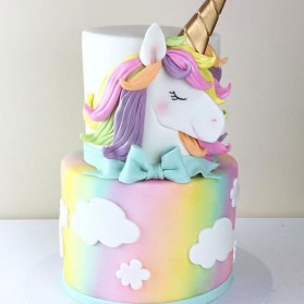 کیک دو طبقه جشن تولد دخترونه با تم یونیکورن (Unicorn)